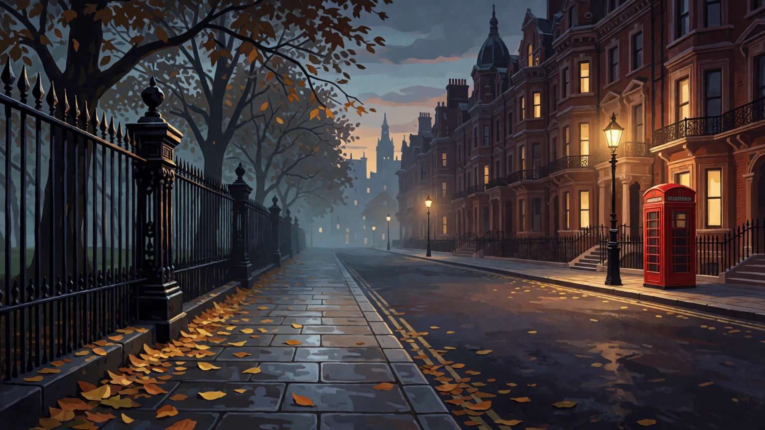 Perspective digital painting of a Victorian street