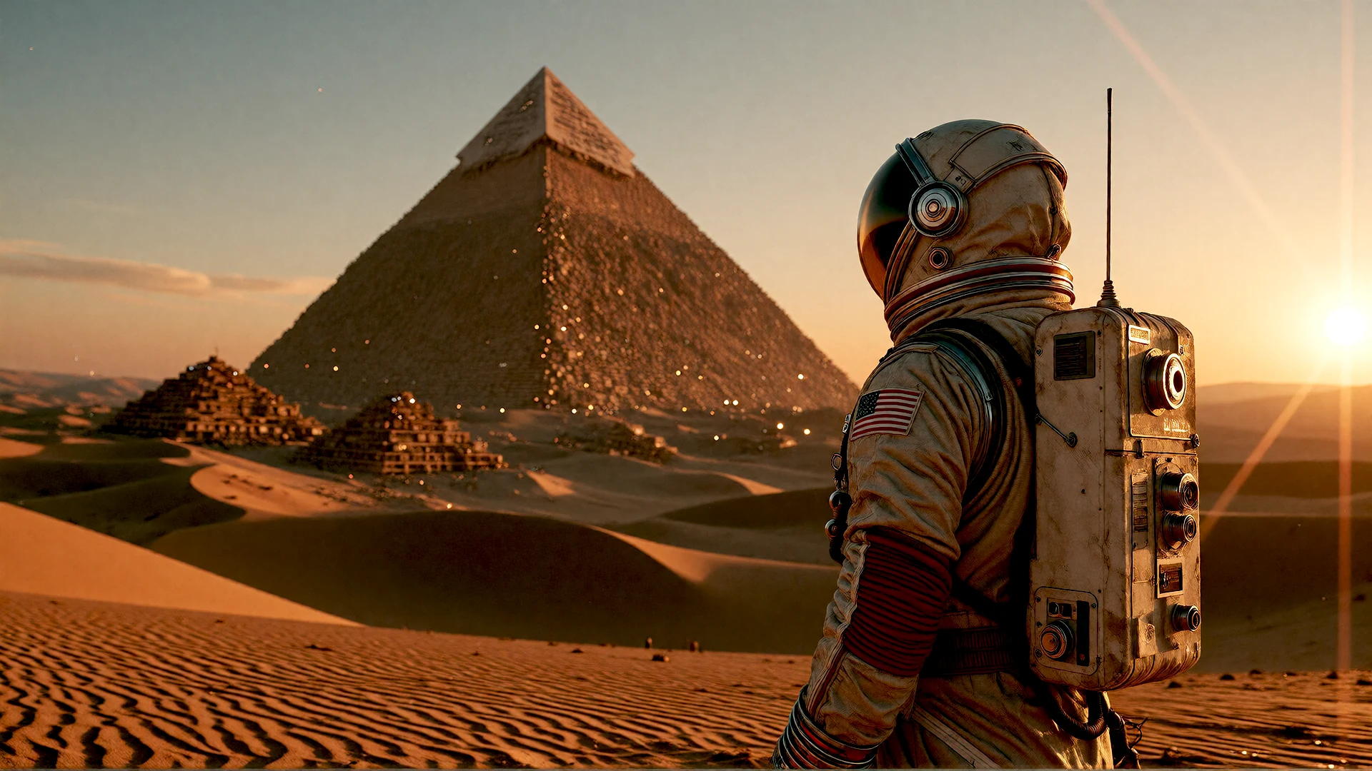 A traveler crossing warm desert sands.