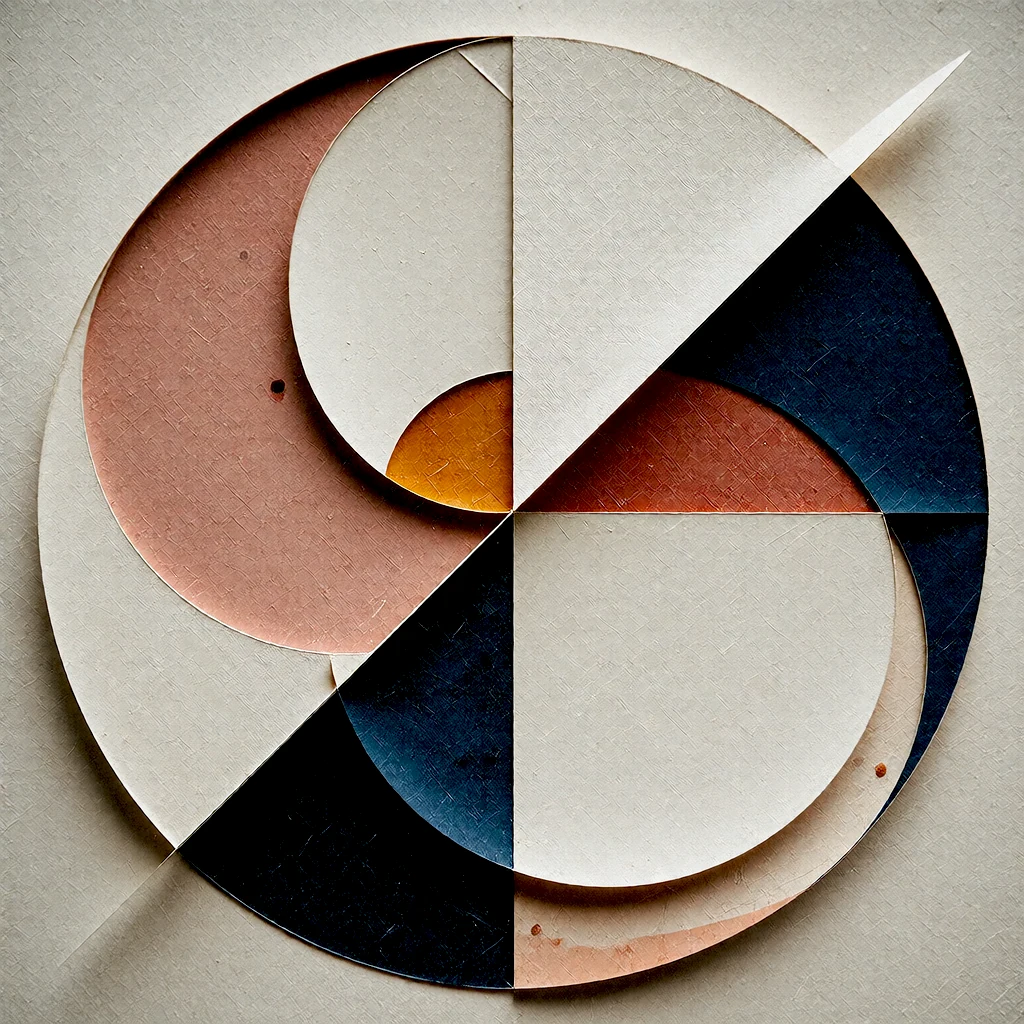 Abstract cut-paper graphic composition in ivory and terracotta