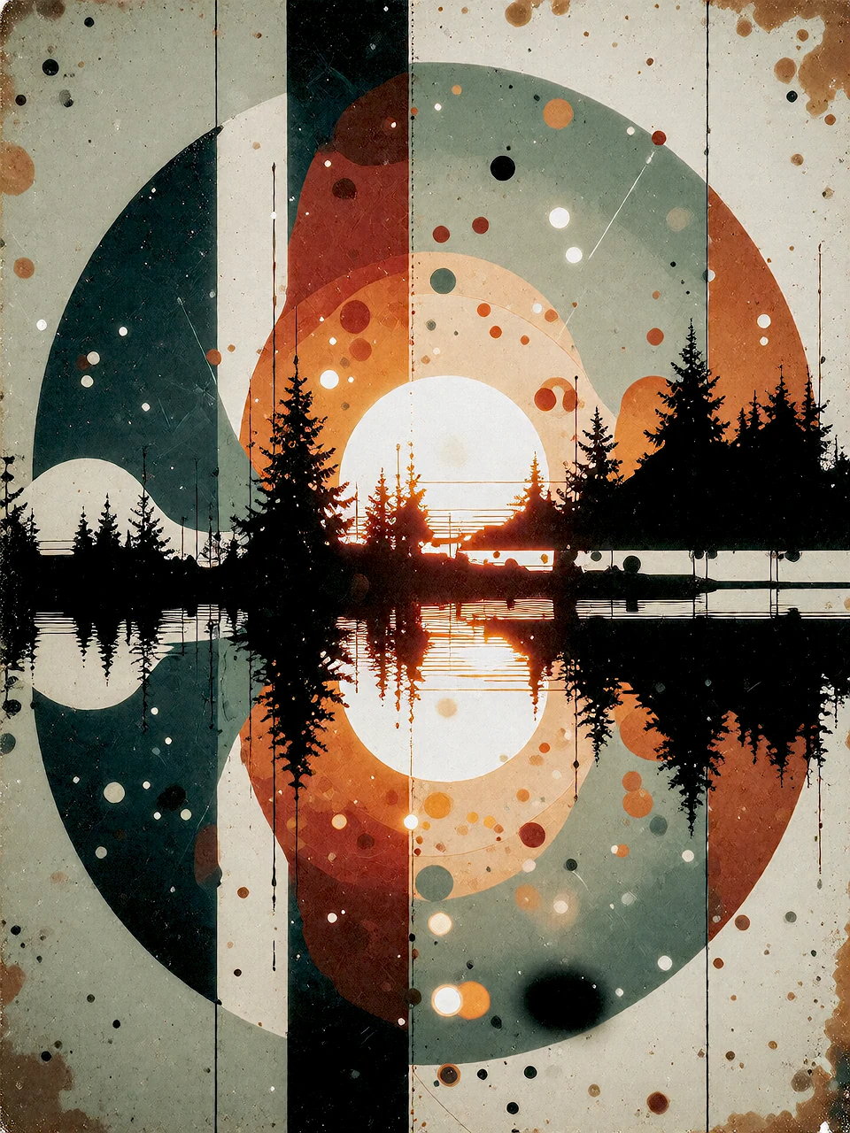 Contemporary abstract screenprint with geometric shapes