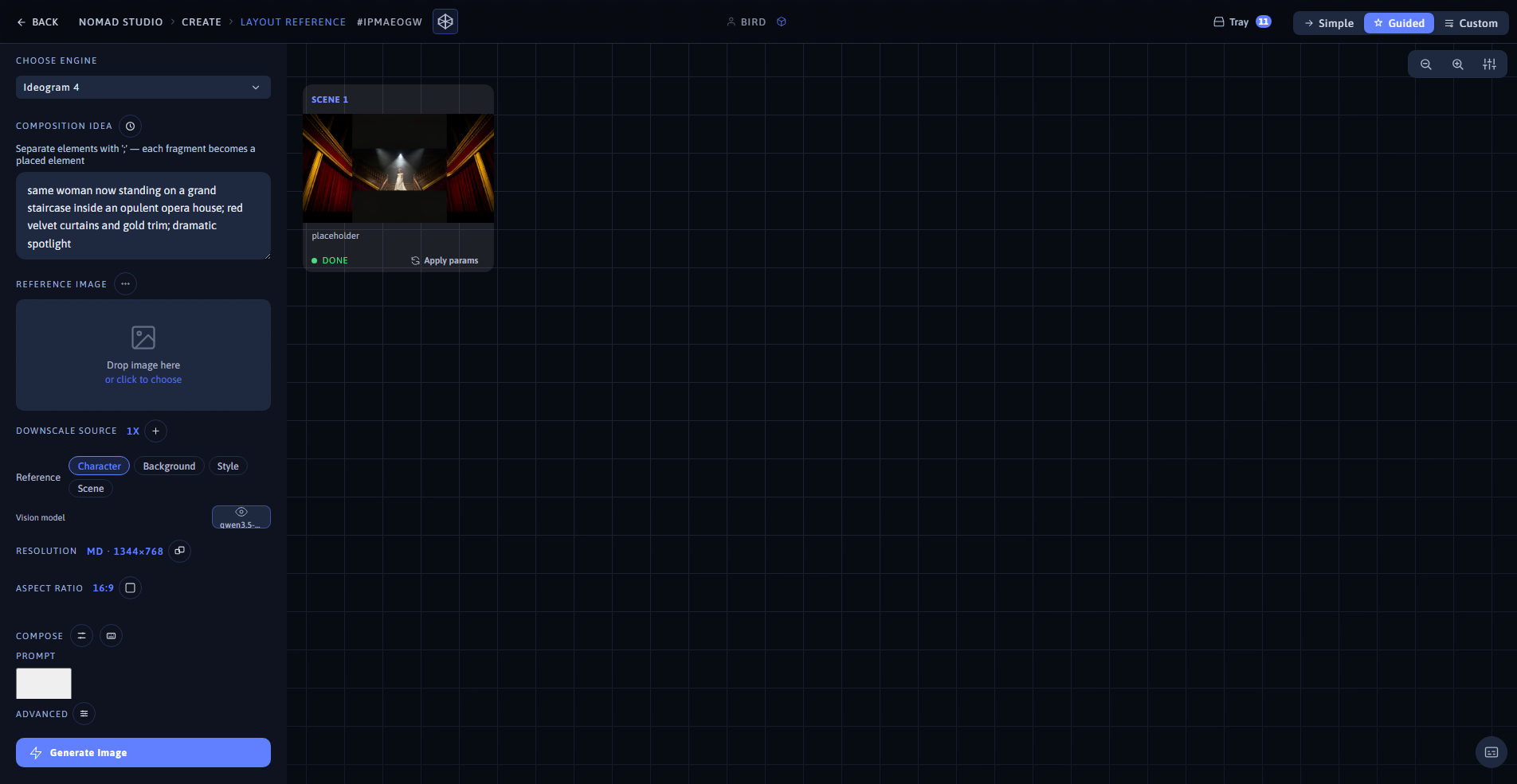 Nomad Studio Layout Reference page showing the composed layout at 16:9 and the generated result
