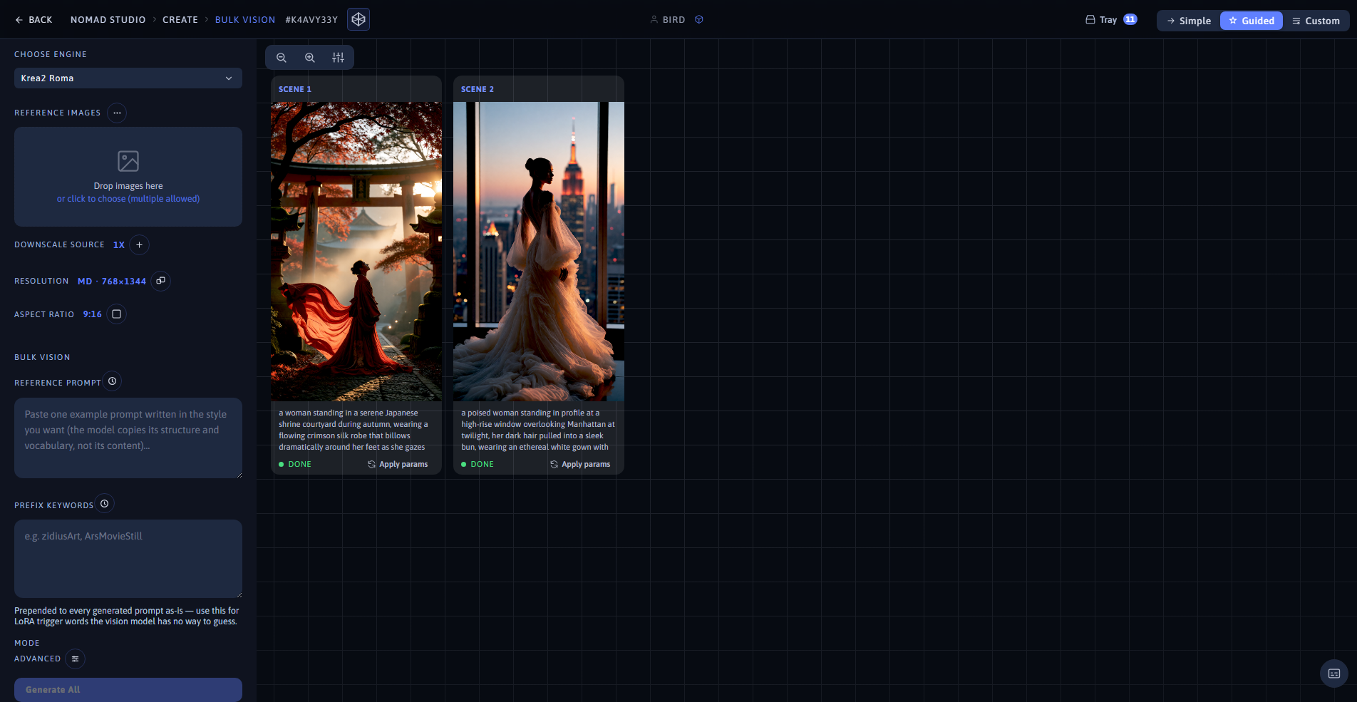 Nomad Studio Bulk Vision page showing both results from two reference images and one style example