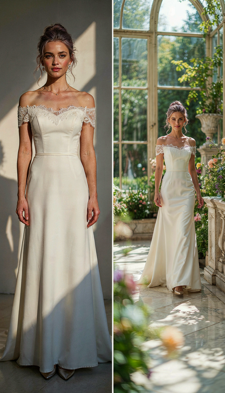 Generated diptych result: the reference character walking through a sunlit orangery